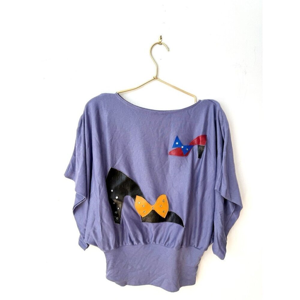 Vintage Shoe appliqué Blouson Sleeve Shirt Medium